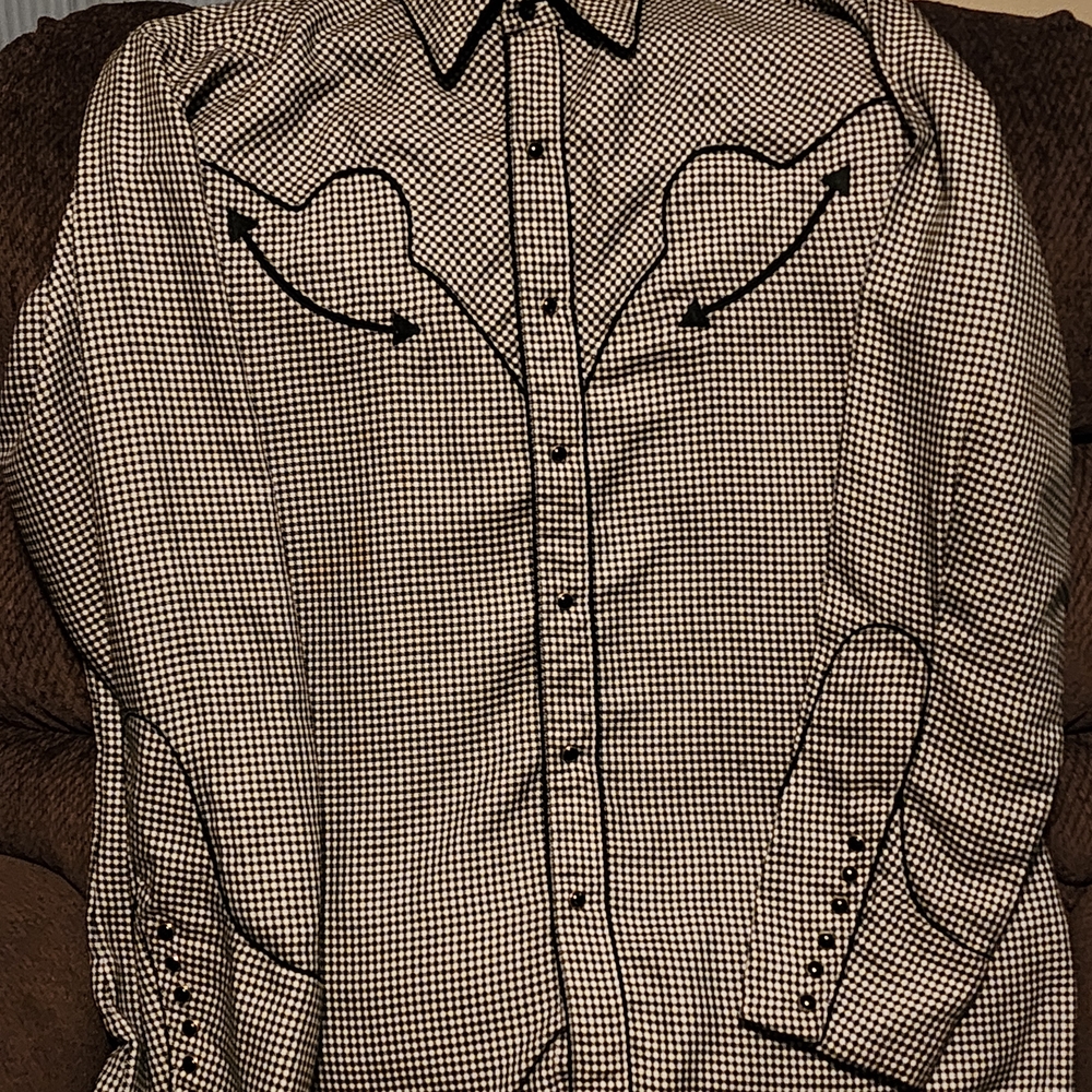 White Horse Men's Black White Checkered Snap Button Up Western Shirt Size L